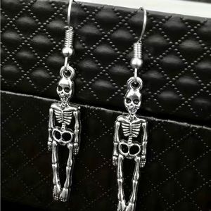 Silver Skeleton Earrings ~ Gothic Earrings ~ Halloween Earrings in gift box